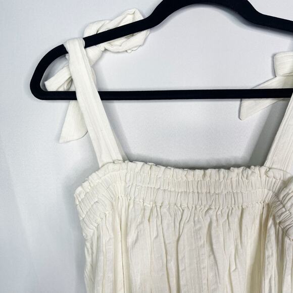 New Ripcurl Medium Cream Norah Tank Top Smocking Shoulder Tie Cotton Gauze Bone - Picture 5 of 11